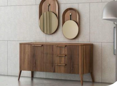 Walnut Nature - Toros Black Marble Dresser Luxury Living Room Furniture